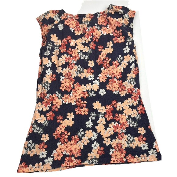 Loft Top LOT 2 Short Sleeve Ruffle T Shirt Floral Navy Blue Peach Tee Large Boho - Picture 3 of 9